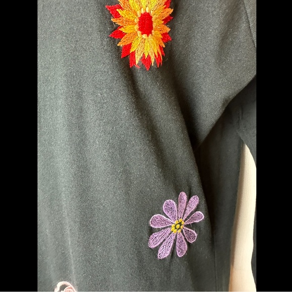 MICHAEL SIMON Lite Floral Embroidered Midi Dress Black Scoop Neck Pullover Pink - Picture 6 of 10